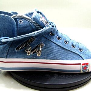 Guoan Star Sneakers Womens EU 42 Fashion Shoes Mid-Top Skull Zips Lace Up Denim